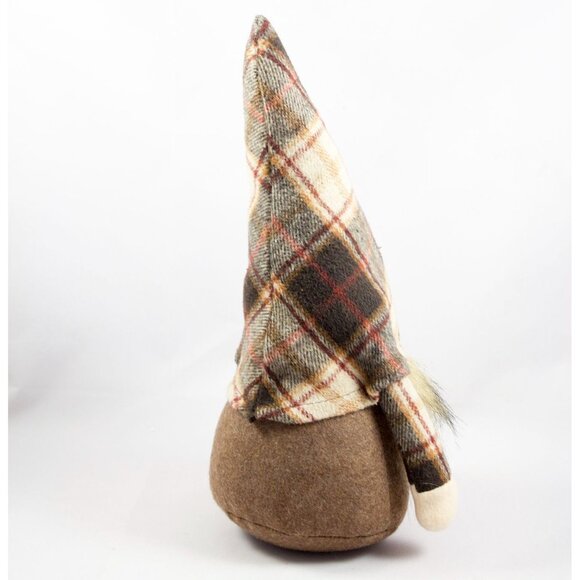 Plush Autumn Leaves Fall Gnome Brown Plaid Hat 13.5in Tall - Picture 3 of 4